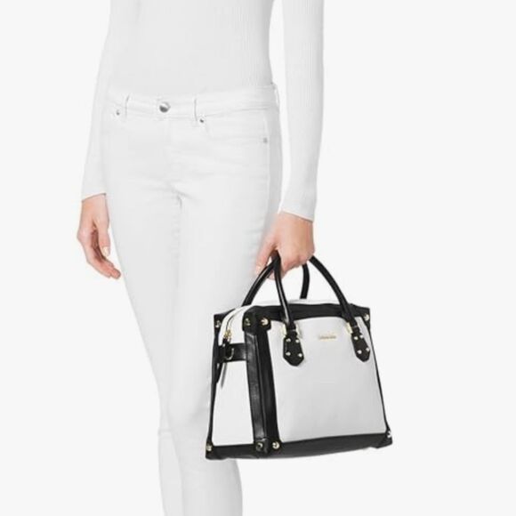 Michael Michael Kors Taryn Satchel Crossbody Bag Black/White - Picture 1 of 12
